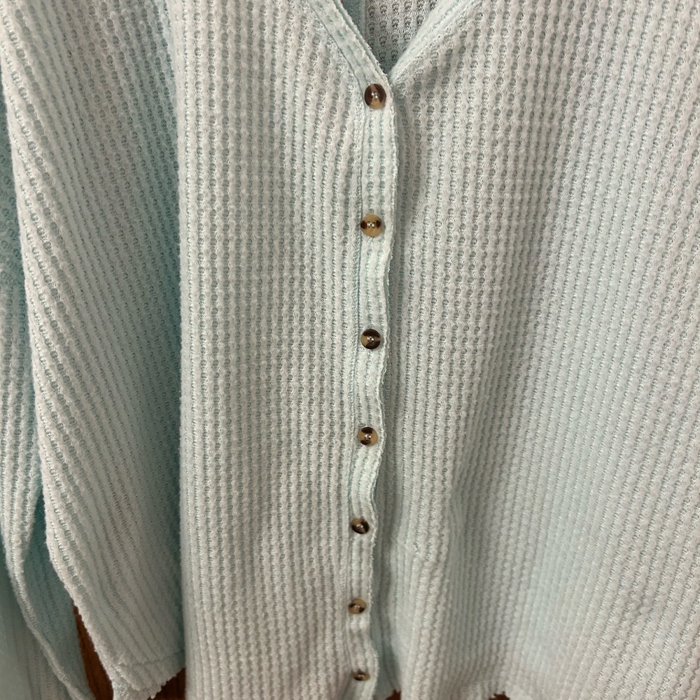 Urban Outfitters Out From Under Jojo Oversized Blue Thermal Button Up Top Medium - Picture 2 of 8